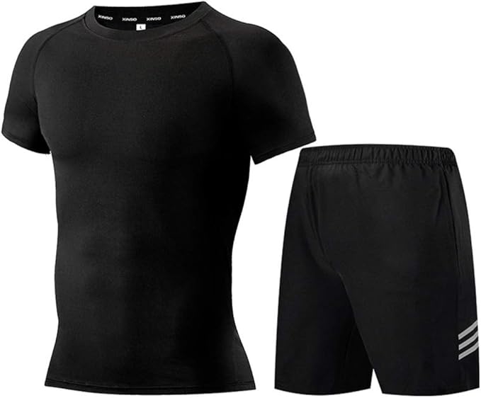 Amazon 夏用 メンズ コンプレッションウェア スポーツウェア トレーニングウェア ランニングウェア 上下セット 2点セット 半袖tシャツ ハーフパンツ タイツ フィットネス ジム マラソン 吸汗速乾 通気防臭 コンプレッショントップス 通販