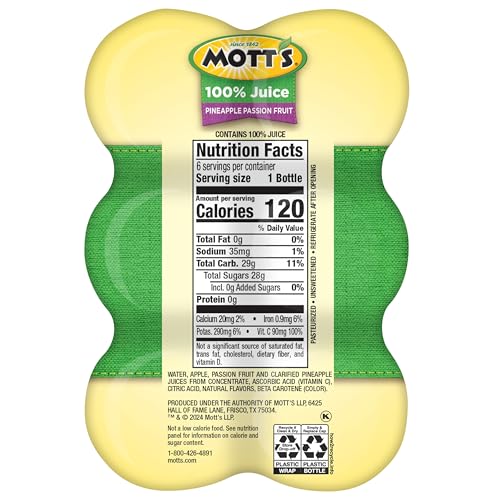 MOTT’S 100% PINEAPPLE PASSION FRUIT JUICE BLEND, 8 FL OZ BOTTLES, 24 COUNT (4 PACKS OF 6)