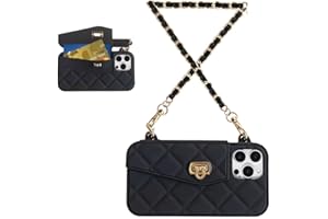 UnnFiko Wallet Case Compatible with iPhone 15, Cute Light Luxury Bag Design, Purse Flip Card Pouch Cover Soft Silicone Case with Handstrap Long Shoulder Strap (Black, iPhone 15)