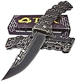 TEK Spring Assisted Open Black Silver Chain Design Folding Blade Pocket Knife