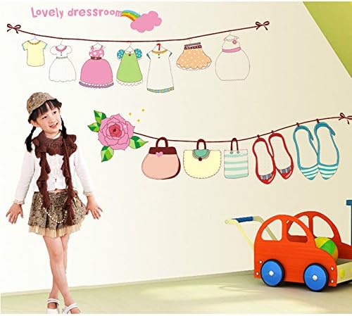 Clothesline Lovely Dressroom Flower Wall Decal PVC Home Sticker House Vinyl Paper Decoration WallPaper Living Room Bedroom Kitchen Art Picture DIY Murals Girls Boys kids Nursery Baby Playroom Decor