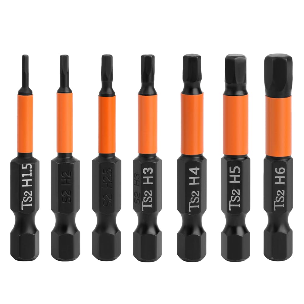 Teocpai 7 x 50 mm Allen Hex Shank Screwdriver Bits S2 Steel Magnetic Screwdriver Bits with 1/4 Inch Shank