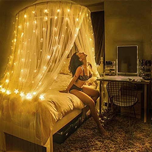 TOFU Star Curtain Light, 100 LED 10 Big Stars Window Curtain String Light with 8 Flashing Modes IP65 Waterproof for Christmas, Wedding, Party, Canopy, Outdoor, Indoor, Lawn, 6ft x 4ft(LxW), Warm White