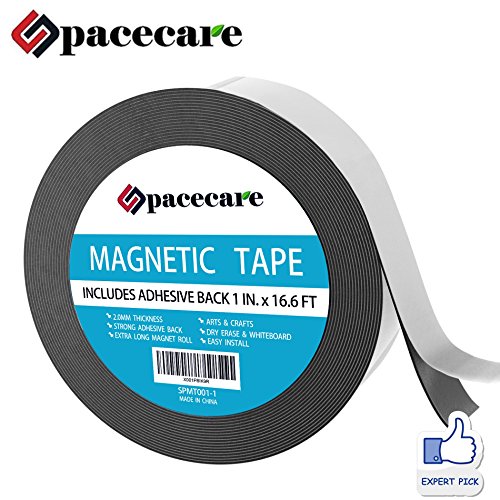 SPACECARE Magnetic Tape 1" x 16.6 Feet Incredibly Strong & Flexible - Peel & Stick Adhesive Backing - Easy to Cut - Strong Magnet Flux