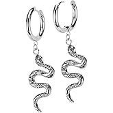 18GA 316L Stainless Steel Snake Dangling Hoop Earrings, Sold as a Pair