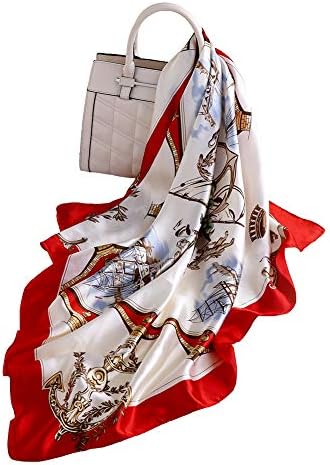 100% Silk Scarf - Women's Fashion Large Sunscreen Shawls Wraps - Lightweight Floral Pattern Satin for Headscarf&Neck