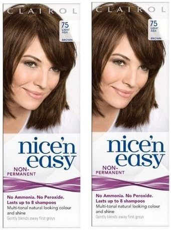 Clairol Nice n' Easy Hair Color #75 Light Ash Brown (Pack of 2) UK Loving Care + FREE Assorted Purse Kit/Cosmetic Bag Bonus Gift