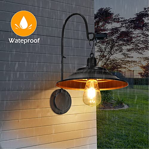 Solar Barn Lights Outdoor 2PCS, Wall Mount Farmhouse Gooseneck Rustic
