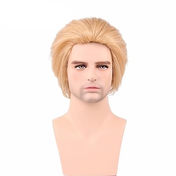 Men Cosplay Wig Short Blonde Layered Human Hair Vintage Hairstyle