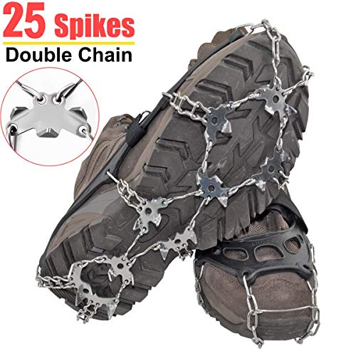 25 Spikes Crampons Ice Cleats Traction Snow Grips Black Color X-Large Size for Boots Shoes,Anti-Slip Stainless Steel Spikes,Microspikes for Hiking Fishing Walking Climbing Jogging Mountaineering. - Thumbnail 6