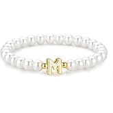 M MOOHAM Pearl Initial Bracelet for Women - Dainty Beaded Charm Bracelets for Women Trendy Charm Letter A-Z Personalized Pearl Jewelry Gifts