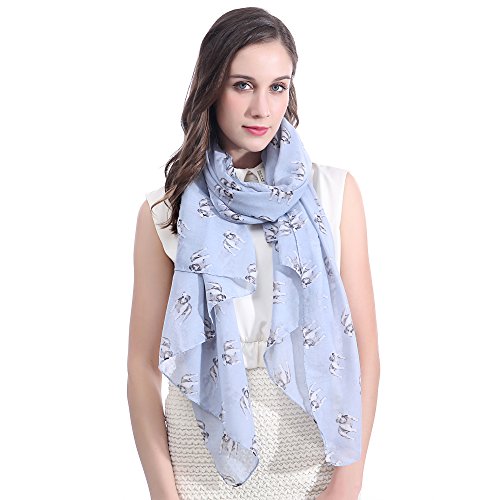 Lina & Lily Bulldog Dog Print Large Scarf Lightweight (Light Blue)