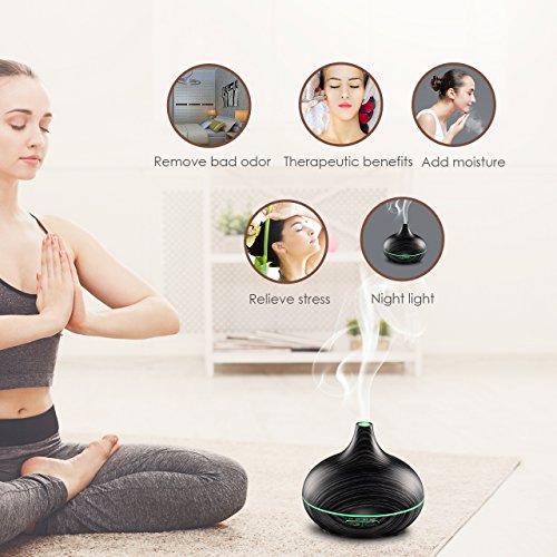 VicTsing 300ml Essential Oil Diffuser, Wood Grain Ultrasonic Aroma Cool Mist Humidifier for Office Home Bedroom Baby Room Study Yoga Spa (Grey and Black)