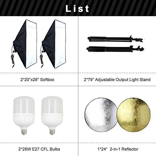 Belle Max (2)20"x28"Photography Softbox Lighting Kit Photo Studio Equipment，Including (2) 28W LED Bulbs,(1)24" 2-in-1Reflector, Ideal for any vlog, portrait, costume and object photography - Thumbnail 5