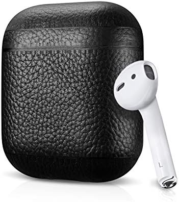 Leather Case For Apple AirPods, Pebble Series - Air Vinyl Design, Protective Case Cover (Black)