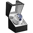Automatic Single Watch Winder,Watch Winder for Automatic Watches with Quiet Japanese Motor, in Wood Shell and Black Leather