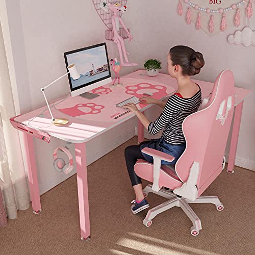 DESIGNA Pink Gaming Desk, 60 inch Pink L Shaped Gaming Desk, with Full