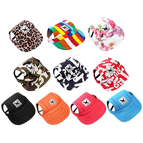 Happy Hours - Dog Pet Cat Canvas Oxford Fabric Hat Sports Baseball Cap Ear Holes Sunhat with Adjustable Neck Elastic Leather Rope Strap (Camouflage, Size L)
