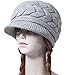 Womens Winter Beanie Hats Thick Warm Knitted Chunky Soft Slouchy Cap with Visor Brim,Grey