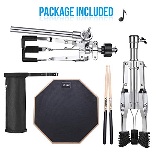 Practice Snare Drum Pad with Stand,12 inch Double Sided Drum Pad Set with Adjustable Percussion Pad Stand,1 pairs of 5A Drum Sticks for Drumming