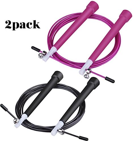 Jump Rope, 2 Pack Fast Speed Jump Ropes Speed Cable Crossfit Speed Rope Fully Adjustable 10 feet Strong Cable for Cross Fitness Training, Boxing, Exercise and Workouts Black &amp; Red