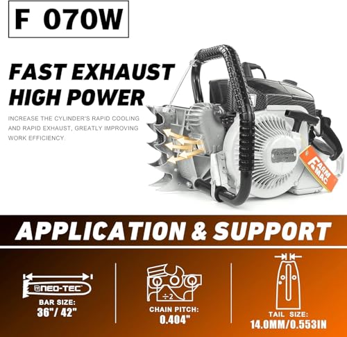 F070W Gas Chainsaw with 36 Inch Alloy Solid Bar 105cc 2-Cycle Gasoline photo 12