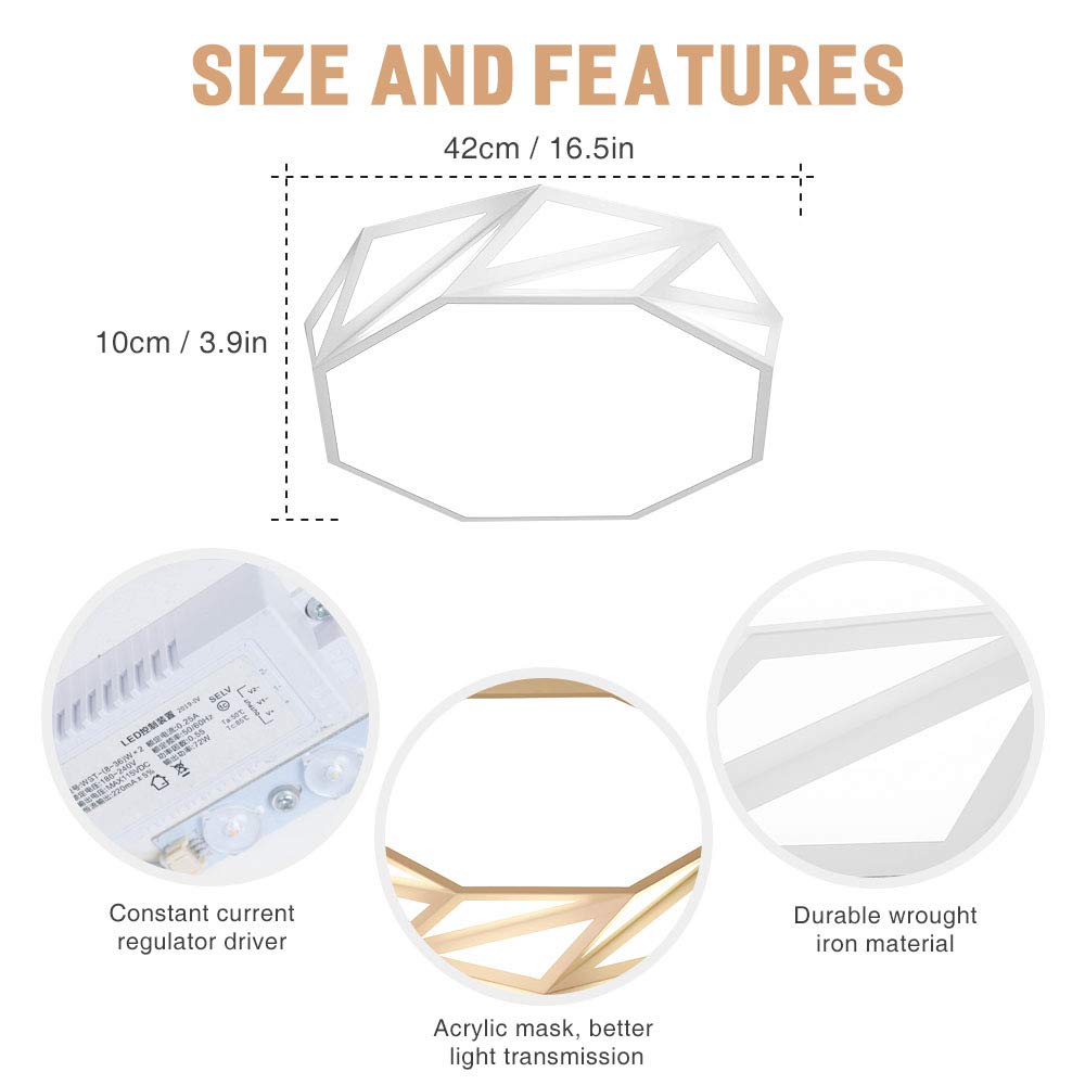 Neporal 30W Ceiling Fixture Dimmable 3 Color Temperature Adjustable 16 Inch Flush-Mount-Ceiling-Light-LED Modern for Bedroom Study Living Room Kitchen