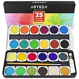 Arteza Premium Watercolor Paint Set, 25 Vibrant Color Cakes, Includes Paint Brush (Set of 25)