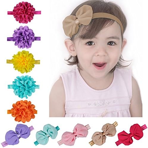 Kingyee Kids Baby girl flower headbands lovely hair bow hair band accessories and photography props (Mixed Color 10 Package)