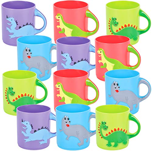 Dinosaurs Mugs (Pack of 12) Mini Plastic Cups for Kids, Reusable Novelty Mugs for Goody Bags