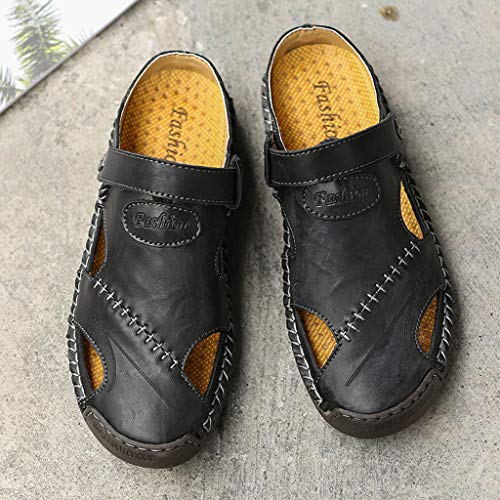 Men's Comfort Cushioned Leather Slipper Closed Toe Strappy Fisherman Sandals Shoes - Thumbnail 5