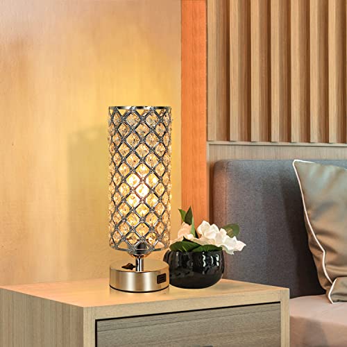 Acaxin USB Crystal Table Desk Lamp with USB Port, Elegant Bedside Light