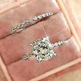 925 Sterling Silver Bridal Ring Sets Emerald Cut CZ Promise Ring Square Wedding Engagement Ring,18K White Gold Plated Cubic Zirconia Promise Eternity Ring Set for Women Size 6-10(10 Silver)