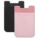 Sincase [2 Pack] Ultra Thin Stick-on Extendable Lycra Credit Card Holder Sticker Self Adhesive Cell Phone Wallet for iPhone, Samsung, LG, Most Android Phones & Cases, Rose Gold + Black