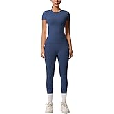 Women’s 2 Piece Workout Set – Athletic T-Shirt & High Waist Leggings – Activewear for Gym, Running & Yoga