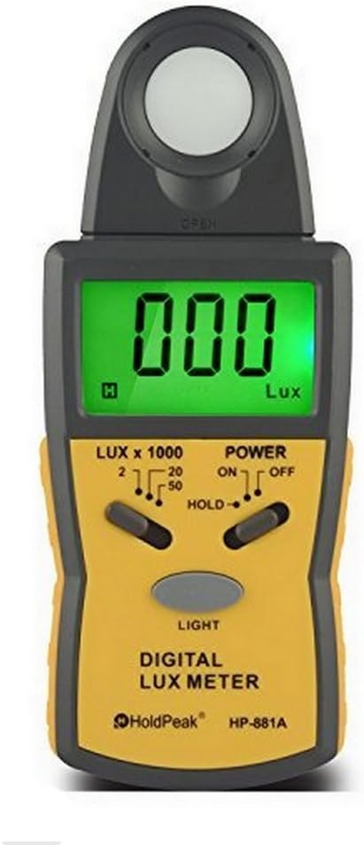 HoldPeak 881A Digital Light Meter,Illuminance,Lux Meter,Luminometer with Data Hold,Backlight and Separate Light Sensor (1~50,000Lux) CE,ISO,ROHS,GMC Approved