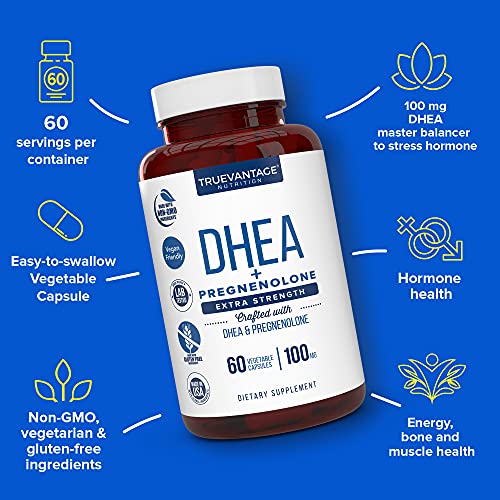 Truevantage Nutrition DHEA 100mg Supplement with Pregnenolone 60mg Supports Hormone Balance