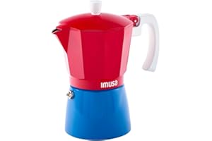 IMUSA Stovetop Espresso Maker 3 Cup Moka Pot Caribbean Colors Edition – Cuban Coffee, Italian Style, Demitasse, Cortadito, Cappuccino – Cast Aluminum Cafetera Espresso Azul Rojo Blanco