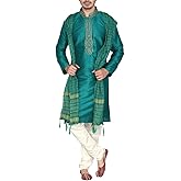 MKP9008 Green and Ivory Men's Kurta Pyjama Indian Suit Bollywood Sherwani