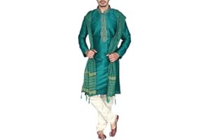 SONISHA MKP9008 Green and Ivory Men's Kurta Pyjama Indian Suit Bollywood Sherwani