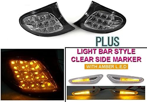 AMBER LED CLEAR CORNER LIGHTS + LED LIGHT BAR SIDE MARKER LIGHTS FOR 02-05 BMW E46 4D / 5D Sedan 330i 325i