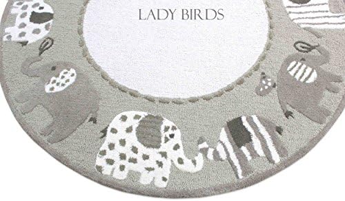Persian Designs Round 5 x 5 Handmade Elephant Gray Rug Jungle Kids Style 100% Wool Rug &amp; Carpet