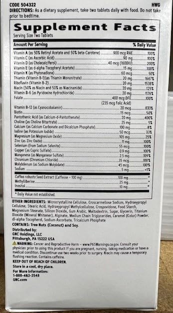GNC Multivitamin+ Focus + Brain Benefits* 120 Count (Pack of 1)