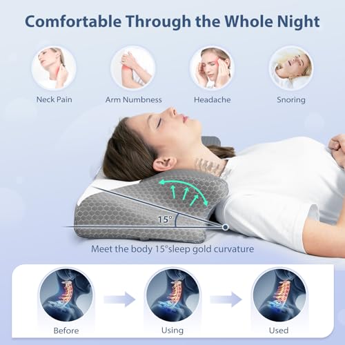 HOMCA Cervical Memory Foam Pillow, Sleeping Pillow with Breathable and Cool Cover, Ergonomic Pillows for Neck and Shoulder Pain 60 x 35 x 8/12 cm