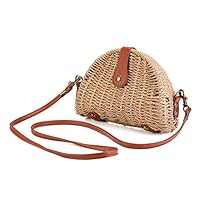 Crossbody Straw Bag, JOSEKO Womens Straw Handbag Shoulder Bag for Beach Travel and Everyday Use (7.87"L x 2.36"W x 5.51"H, Light Brown-A)