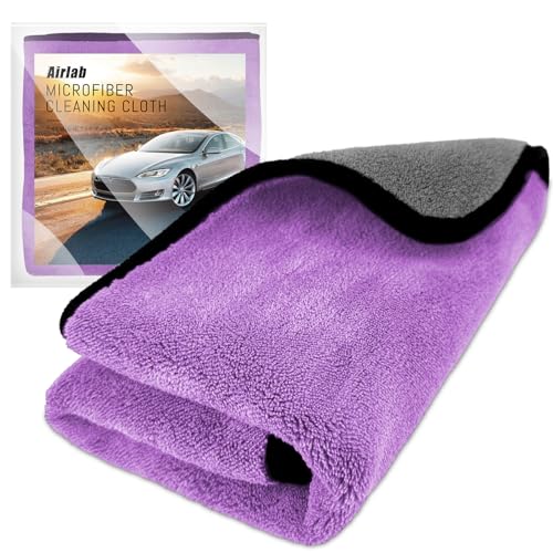 Airlab XXL Trockentuch Auto Mikrofasertücher 90X60 cm, Poliertücher Auto Tuch Zum Trocknen, Großes Microfasertuch für Autopflege, Saugstark & Lackschonend, Lila & Grau, 500 GSM thumbnail 1