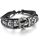 INBLUE Men,Women's Alloy Genuine Leather Bracelet Bangle Cuff Cord Anchor Nautical Surfer Wrap Adjustable