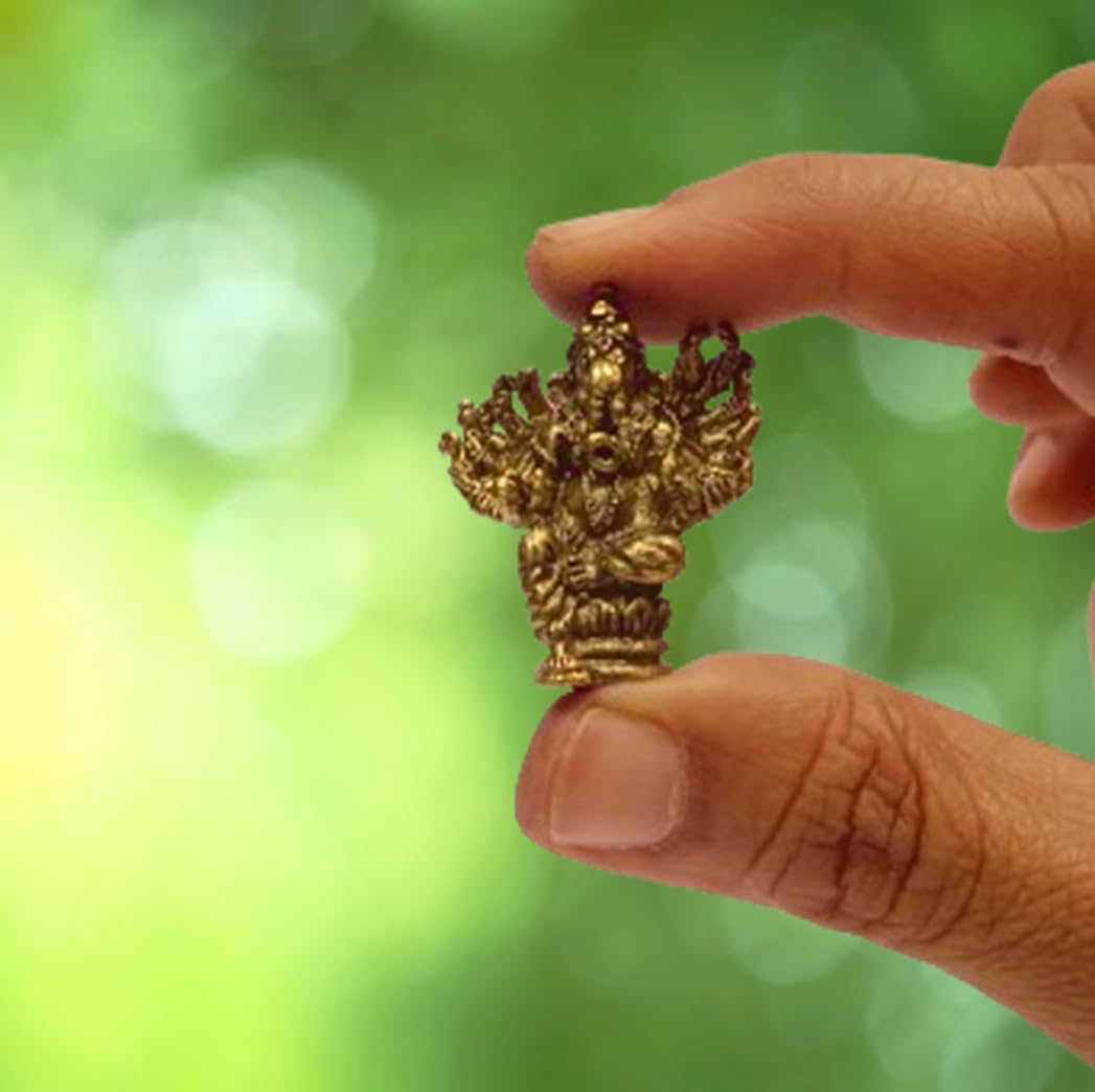 Purpledip Rare Miniature Statue Virat Ganesha with 14 Hands, Unique Collectible Gift (11409)