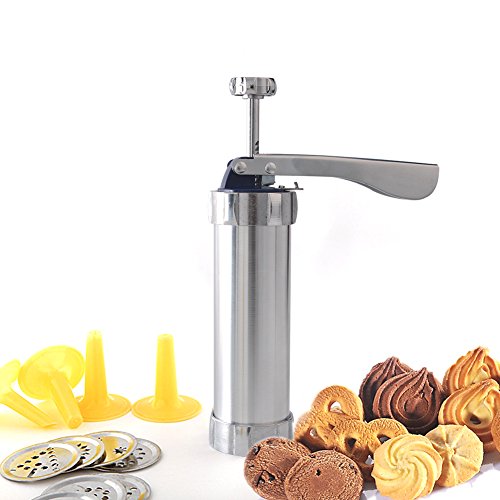 Co-link DIY Biscuit Cookie Extruder Presser Machine Biscuit Maker Cake Making Decorating Gun Cookie Tools with 20 Moulds 4 Nozzles Biscuit Baking