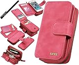 Urvoix iPhone SE 5S 5 Case, Premium Leather Zipper Wallet Multi-functional Handbag Detachable Removable Magnetic Case with Flip Card Holder Cover for Appple iPhone 5 5S SE